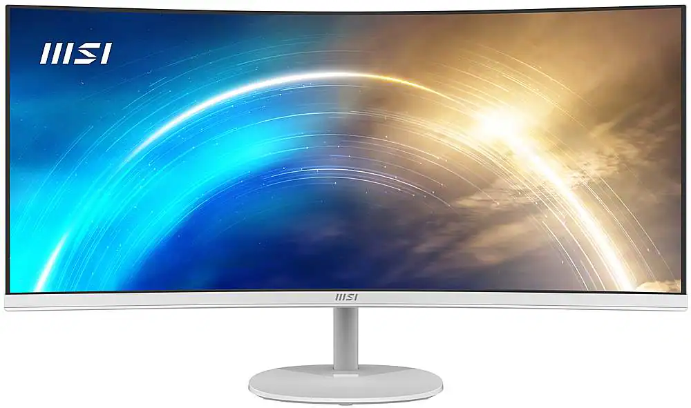 Front. MSI - Pro MP341CQW 34" Curved UWQHD 100Hz 1ms FreeSync Monitor ,Built-in Speakers (DisplayPort, HDMI, ) - Matte White.