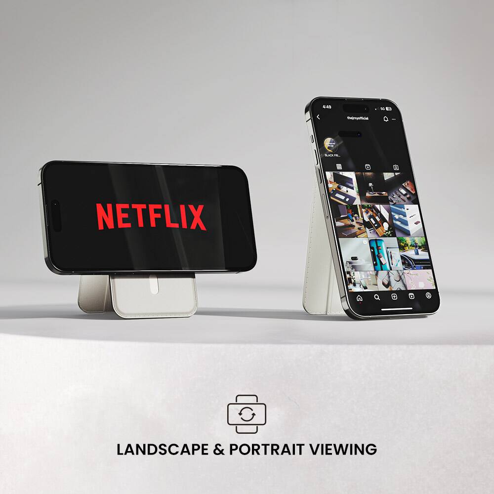 The image features a cell phone and a tablet, both displaying the Netflix logo. The cell phone is positioned on the left side of the image, while the tablet is on the right side. The tablet is placed on a stand, making it easier to view the content. The image is categorized as Wallets_and_Clutches, which may not be the most appropriate category for this scene.