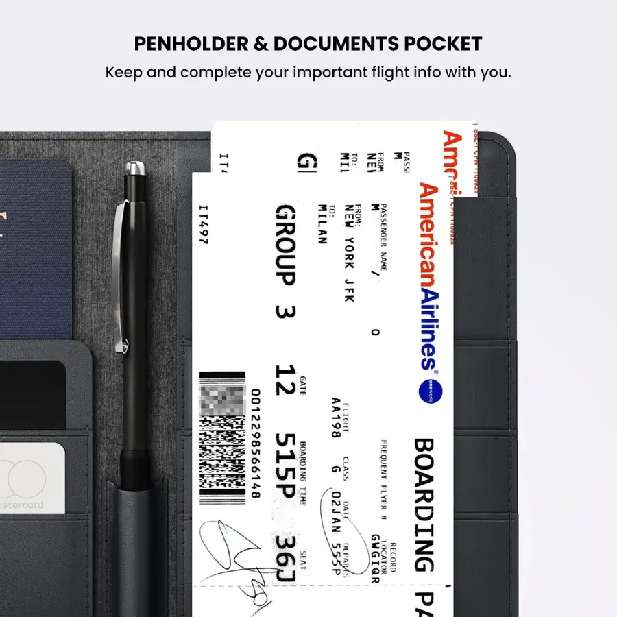 Penholder & Documents Pocket: Keep and complete your important flight info with you.