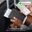 The image features a person holding a cell phone and a wallet, with the cell phone displaying a map. The person is sitting next to a suitcase, possibly indicating that they are traveling. The image is advertising the Apple Find My Network, which allows users to locate their lost devices and access their boarding passes and other important information. The advertisement emphasizes the convenience and security provided by the Apple Find My Network.