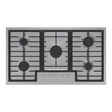 Front. Bosch - 500 Series 36" Built-In Gas Cooktop with 5 burners - Stainless Steel.