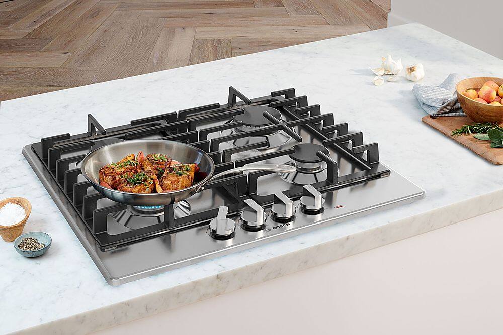 Alt View 19. Bosch - 500 Series 24" Built-In Gas Cooktop with 4 burners - Stainless Steel.