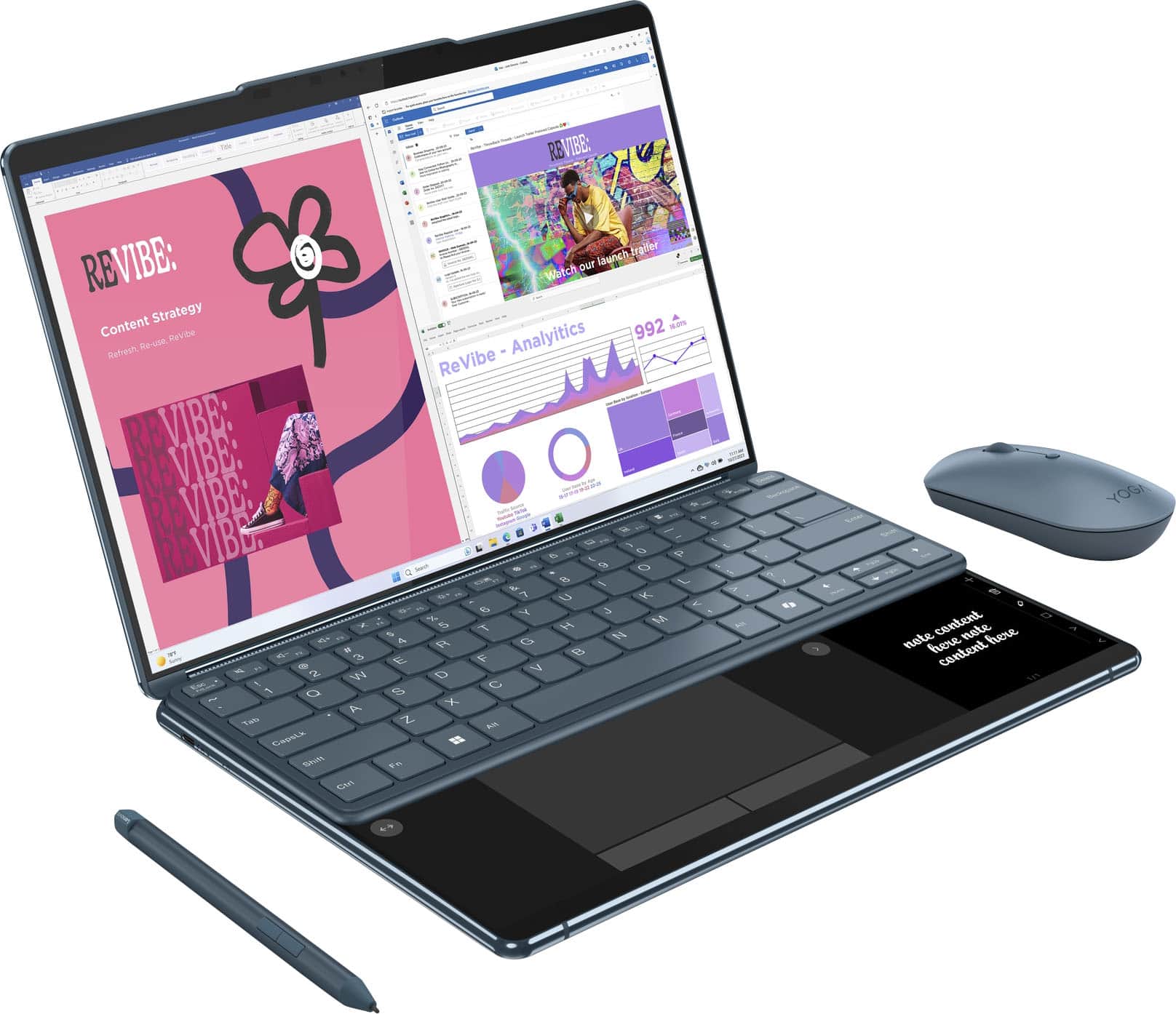 Angle. Lenovo - Yoga Book 9i 2-in-1 13.3" 2.8K Dual Screen OLED Touchscreen Laptop - Intel Core Ultra 7 155U with 16GB Memory - 1TB SSD - Tidal Teal.