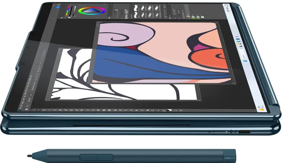 Alt View 4. Lenovo - Yoga Book 9i 2-in-1 13.3" 2.8K Dual Screen OLED Touchscreen Laptop - Intel Core Ultra 7 155U with 16GB Memory - 1TB SSD - Tidal Teal.