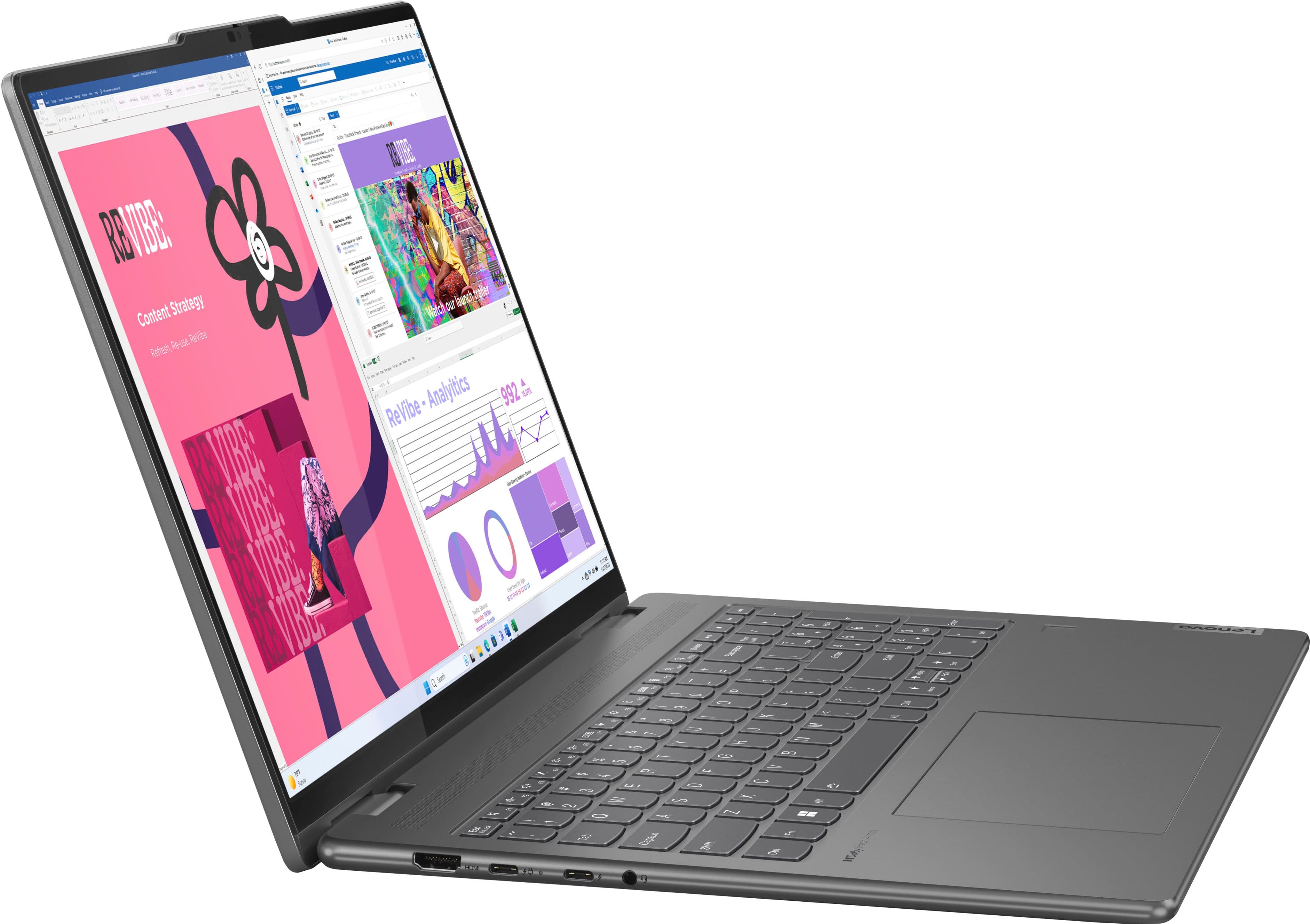 Alt View 17. Lenovo - Yoga 7i 2-in-1 16" 2K Touchscreen Laptop - Intel Core Ultra 7 155U with 16GB Memory - 1TB SSD - Storm Grey.
