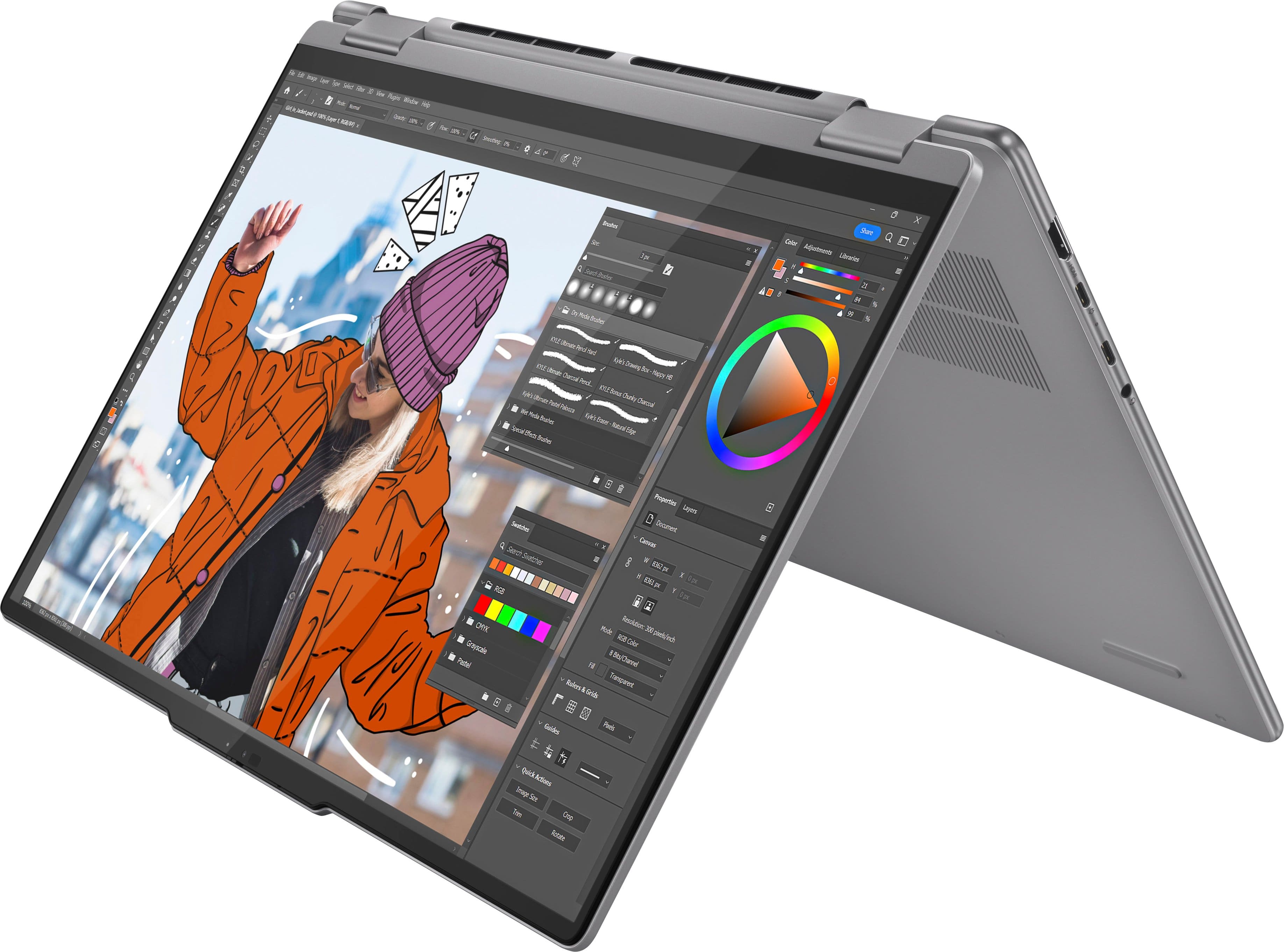 Left. Lenovo - Yoga 7 2-in-1 16" 2K Touchscreen Laptop - AMD Ryzen 5 8640HS with 8GB Memory - 512GB SSD - Artic Grey.