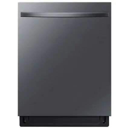 Front. Samsung - Open Box AutoRelease Smart Built-In Dishwasher with StormWash+, 42dBA - Black Stainless Steel.