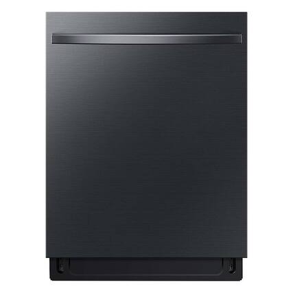 Front. Samsung - Open Box AutoRelease Smart Built-In Dishwasher with StormWash, 46 dBA - Fingerprint Resistant Matte Black Steel.