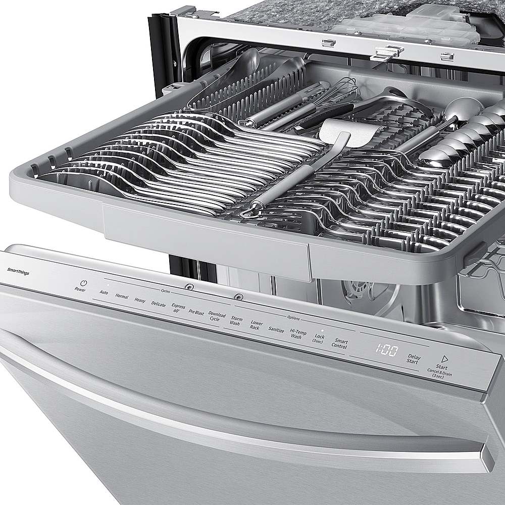 Alt View 19. Samsung - Open Box AutoRelease Smart Built-In Dishwasher with StormWash, 46 dBA - Stainless Steel.