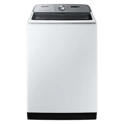 Front. Samsung - Open Box 5.4 Cu. Ft. High-Efficiency Smart Top Load Washer with Pet Care Solution - White.