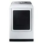 Front. Samsung - Open Box 7.4 Cu. Ft. Smart Electric Dryer with Steam and Pet Care Dry - White.
