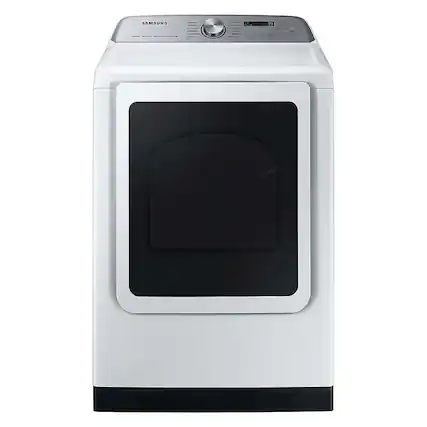 Front. Samsung - Open Box 7.4 Cu. Ft. Smart Gas Dryer with Steam and Pet Care Dry - White.