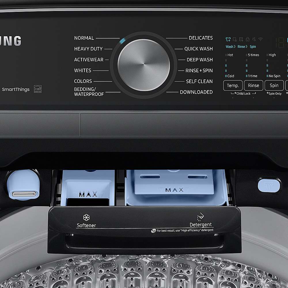 Alt View 16. Samsung - Open Box 5.4 Cu. Ft. High-Efficiency Smart Top Load Washer with ActiveWave Agitator - Brushed Black.