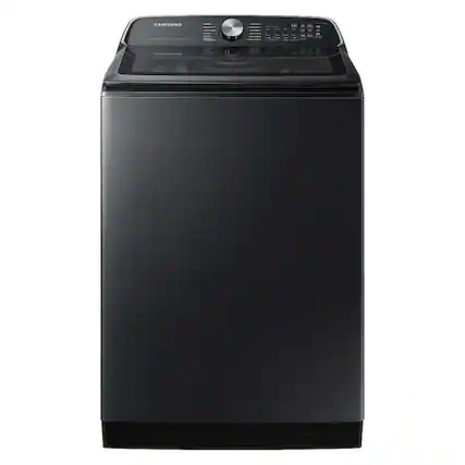 Front. Samsung - Open Box 5.5 Cu. Ft. High-Efficiency Smart Top Load Washer with Super Speed Wash - Brushed Black.
