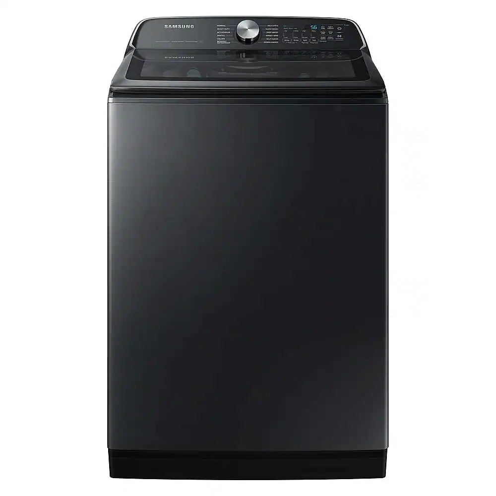 Front. Samsung - Open Box 5.5 Cu. Ft. High-Efficiency Smart Top Load Washer with Super Speed Wash - Brushed Black.