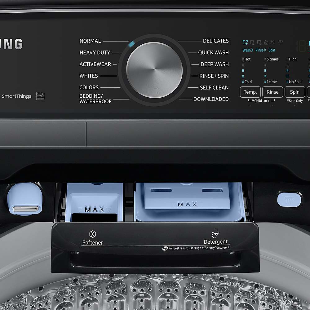Alt View 16. Samsung - Open Box 5.5 Cu. Ft. High-Efficiency Smart Top Load Washer with Super Speed Wash - Brushed Black.