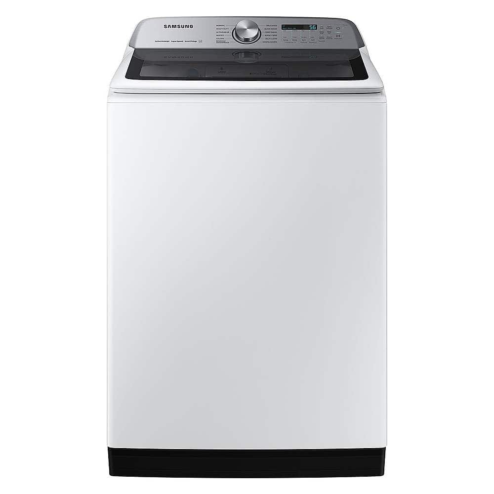 Front. Samsung - Open Box 5.4 Cu. Ft. High-Efficiency Smart Top Load Washer with ActiveWave Agitator - White.