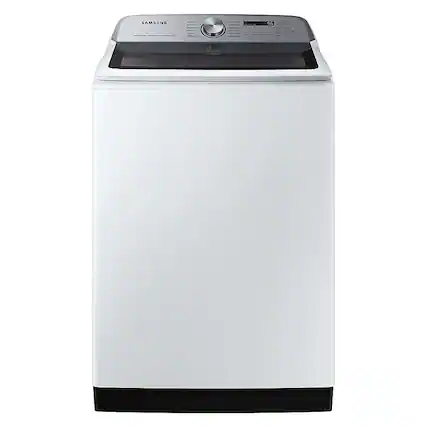 Front. Samsung - Open Box 5.4 Cu. Ft. High-Efficiency Smart Top Load Washer with ActiveWave Agitator - White.