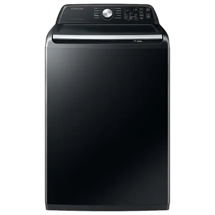 Front. Samsung - Open Box 4.6 Cu. Ft. High-Efficiency Smart Top Load Washer with ActiveWave Agitator - Black.