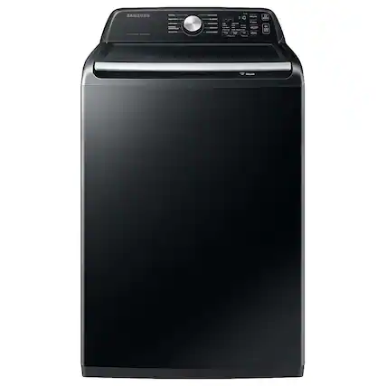 Front. Samsung - Open Box 4.7 Cu. Ft. High-Efficiency Smart Top Load Washer with Active WaterJet - Black.