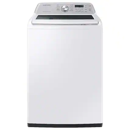 Front. Samsung - Open Box 4.7 Cu. Ft. High-Efficiency Smart Top Load Washer with Active WaterJet - White.