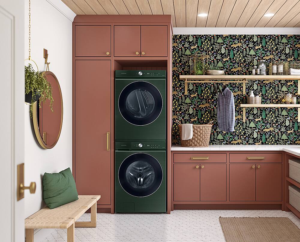 Alt View 25. Samsung - Open Box BESPOKE 7.6 Cu. Ft. Stackable Smart Gas Dryer with Steam and AI Optimal Dry - Forest Green.