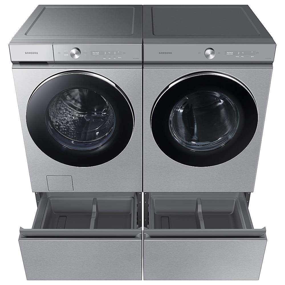 Alt View 23. Samsung - Open Box BESPOKE 7.6 Cu. Ft. Stackable Smart Gas Dryer with Steam and AI Optimal Dry - Silver Steel.