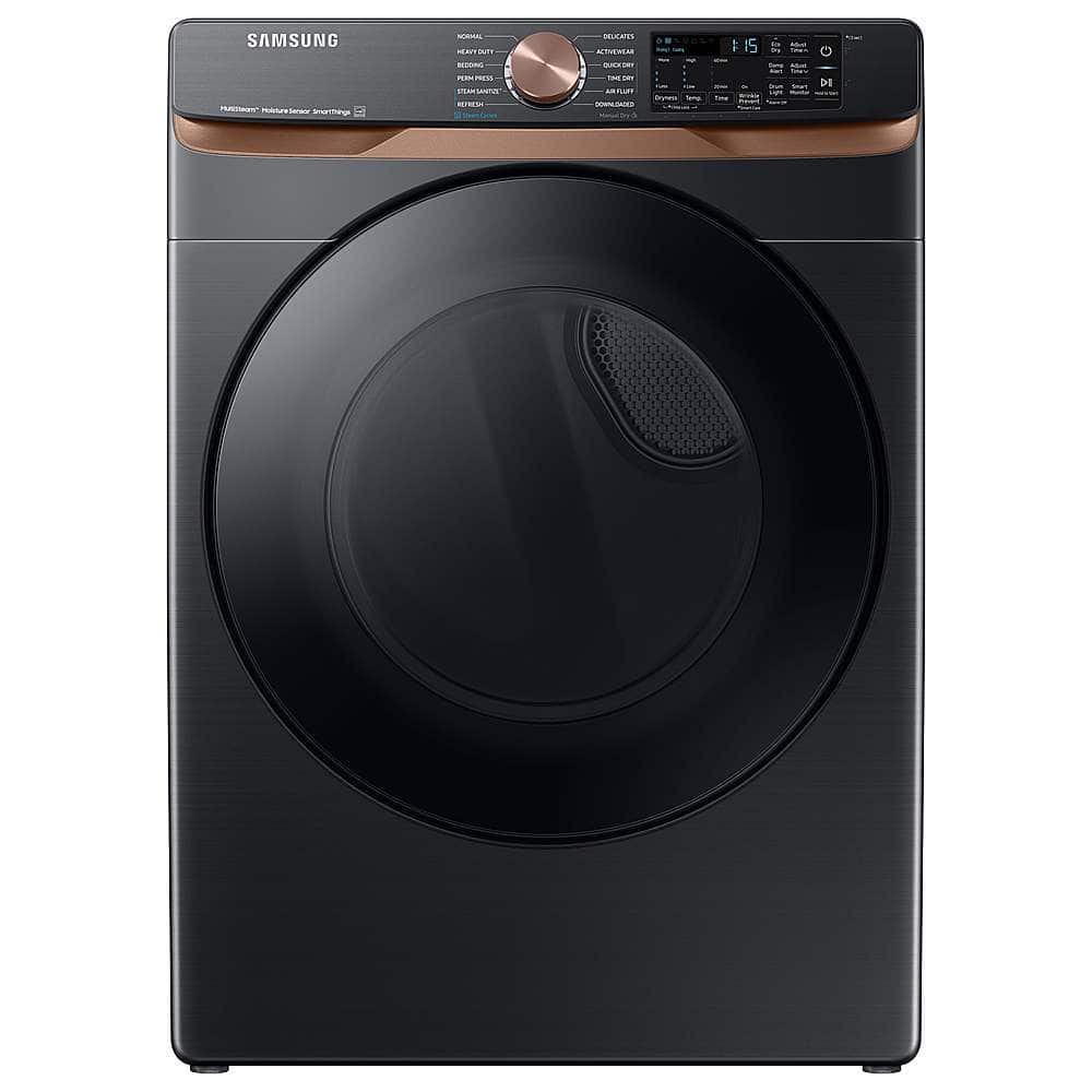 Samsung - Open Box 7.5 Cu. Ft. Stackable Smart Gas Dryer with Steam and Sensor Dry - Brushed Black - Front_Zoom