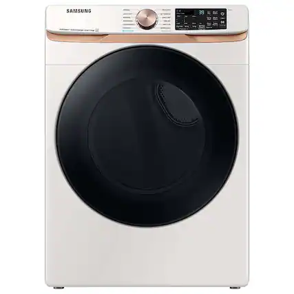 Front. Samsung - Open Box 7.5 Cu. Ft. Stackable Smart Gas Dryer with Steam and Sensor Dry - Ivory.