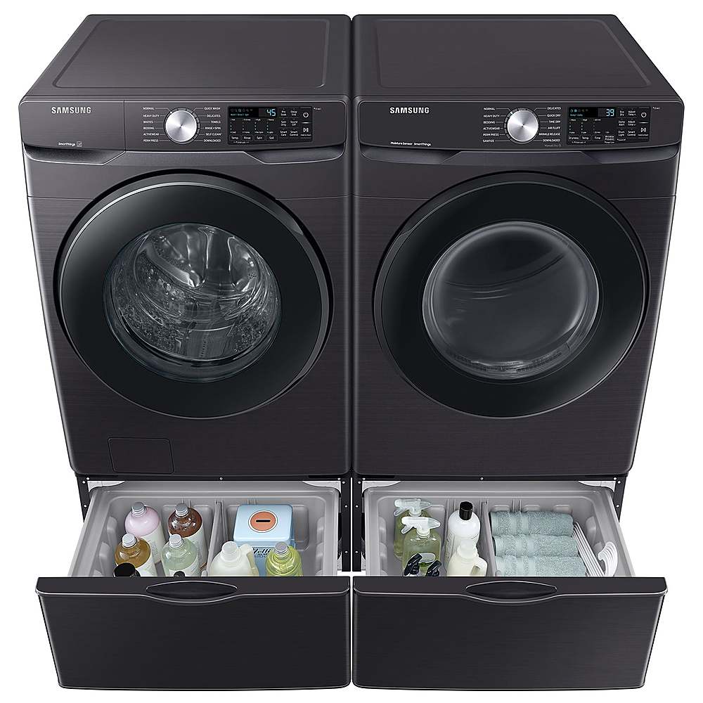 Alt View 18. Samsung - Open Box 7.5 Cu. Ft. Stackable Smart Electric Dryer with Sensor Dry - Brushed Black.