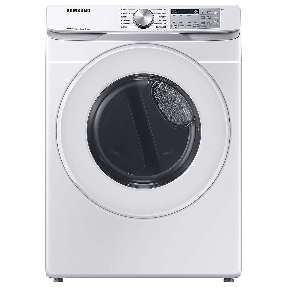 Front. Samsung - Open Box 7.5 Cu. Ft. Stackable Smart Electric Dryer with Sensor Dry - White.