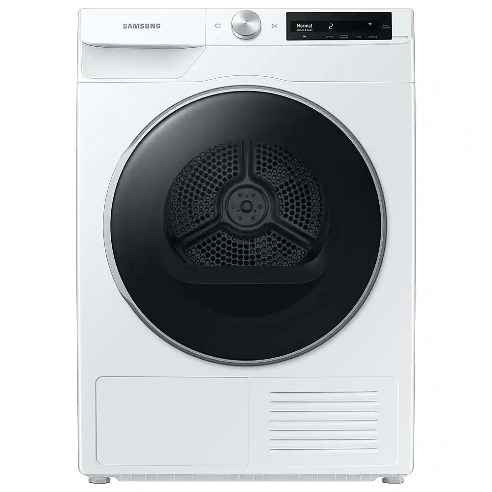 Front. Samsung - Open Box 4.0 Cu. Ft. Stackable Smart Electric Dryer with Ventless Heat Pump - White.