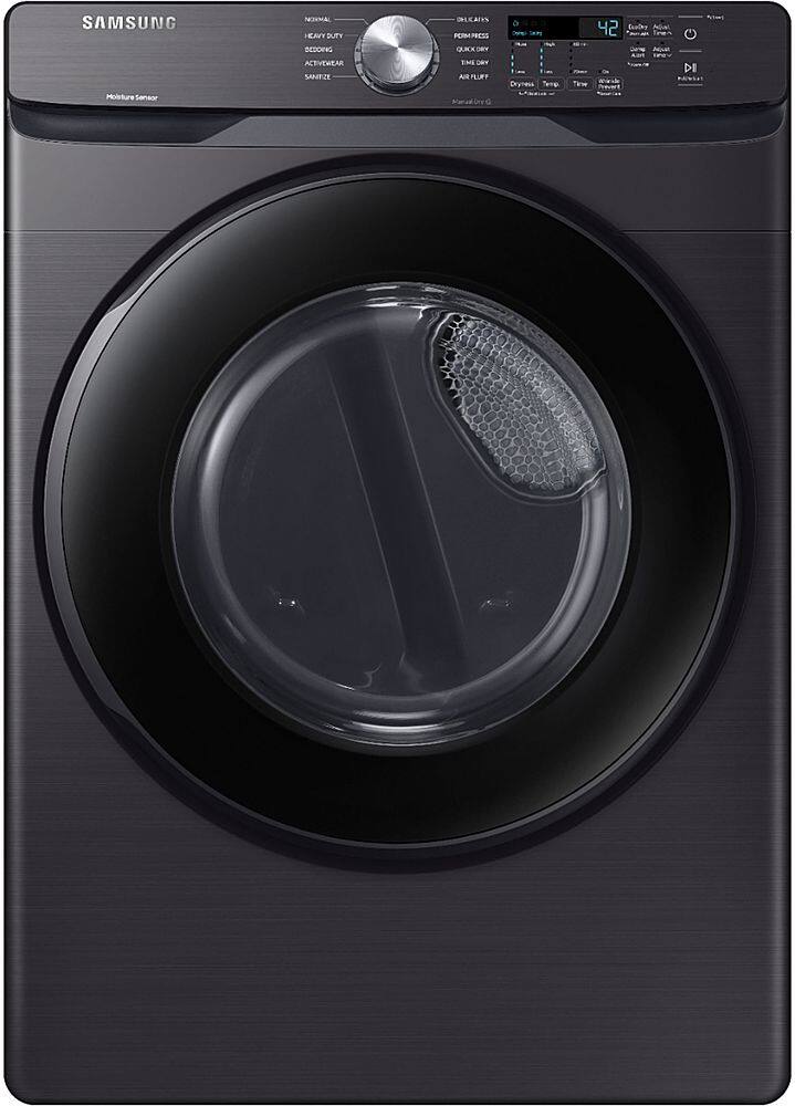 Front. Samsung - Open Box 7.5 Cu. Ft. Stackable Gas Dryer with Sensor Dry - Black Stainless Steel.