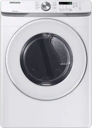 Front. Samsung - Open Box 7.5 Cu. Ft. Stackable Electric Dryer with Long Vent Drying - White.
