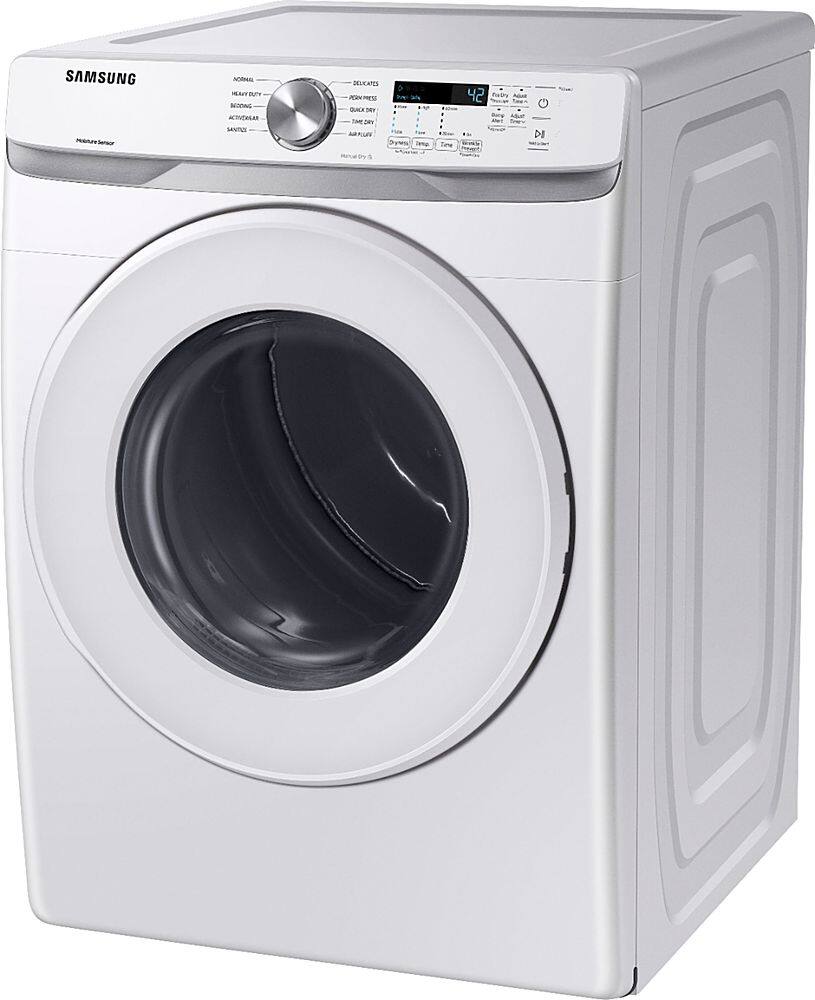 Left. Samsung - Open Box 7.5 Cu. Ft. Stackable Electric Dryer with Long Vent Drying - White.