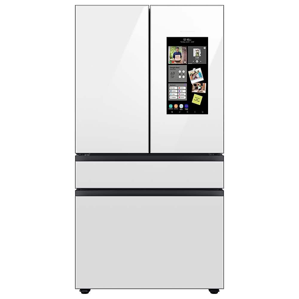Front. Samsung - Open Box BESPOKE 29 cu. ft. 4-Door French Door Smart Refrigerator with Family Hub - White Glass.