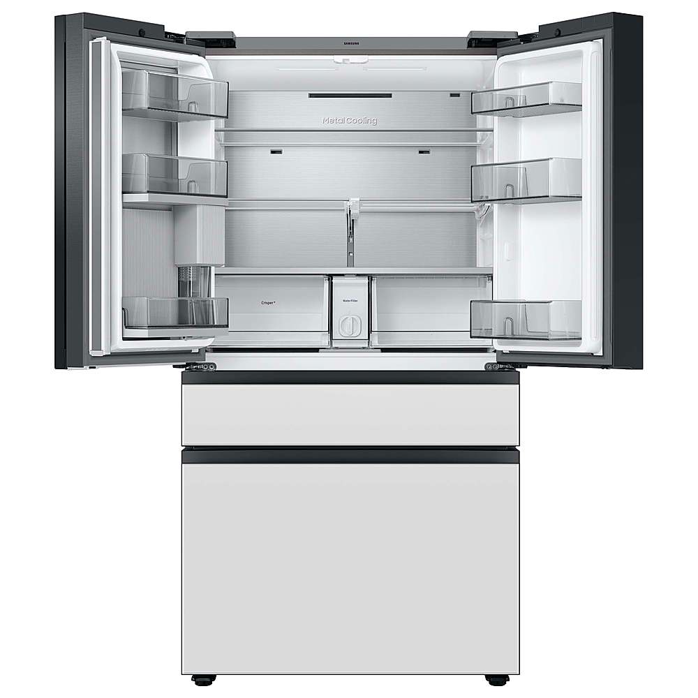 Alt View 12. Samsung - Open Box BESPOKE 29 cu. ft. 4-Door French Door Smart Refrigerator with Family Hub - White Glass.