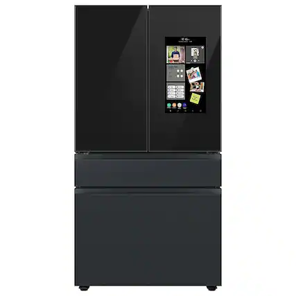 Front. Samsung - Open Box BESPOKE 23 cu. ft. 4-Door French Door Counter Depth Smart Refrigerator with Family Hub - Matte Black steel.