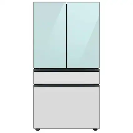 Front. Samsung - Open Box BESPOKE 23 cu. ft. 4-Door French Door Counter Depth Smart Refrigerator with Beverage Center - Morning Blue Glass.