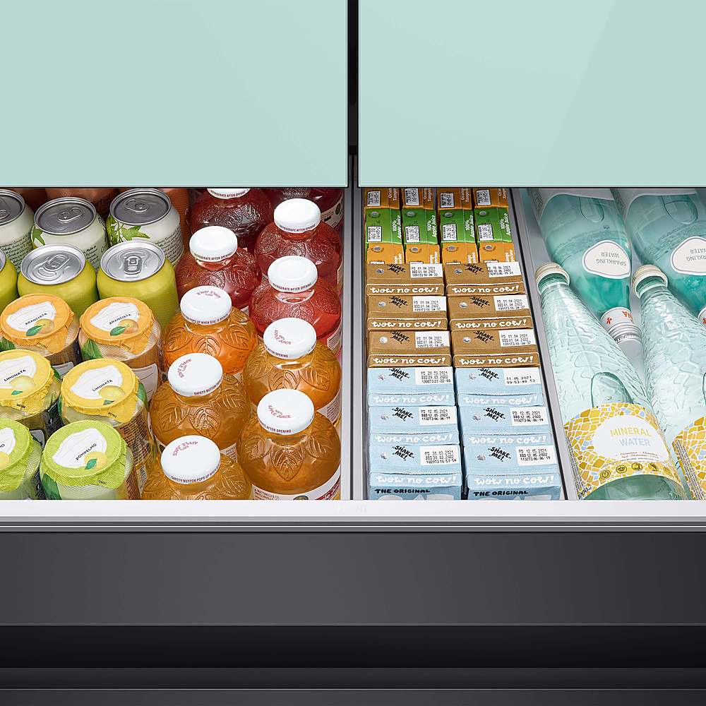 Alt View 19. Samsung - Open Box BESPOKE 23 cu. ft. 4-Door French Door Counter Depth Smart Refrigerator with Beverage Center - Morning Blue Glass.