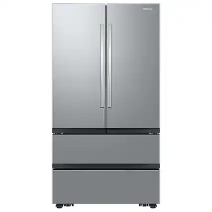 Front. Samsung - Open Box 31 cu. ft. 4-Door French Door Smart Refrigerator with Dual Auto Ice Maker - Stainless Steel.