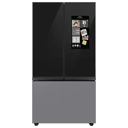 Angle. Samsung - Open Box BESPOKE 30 cu. ft. 3-Door French Door Smart Refrigerator with Family Hub - Custom Panel Ready.