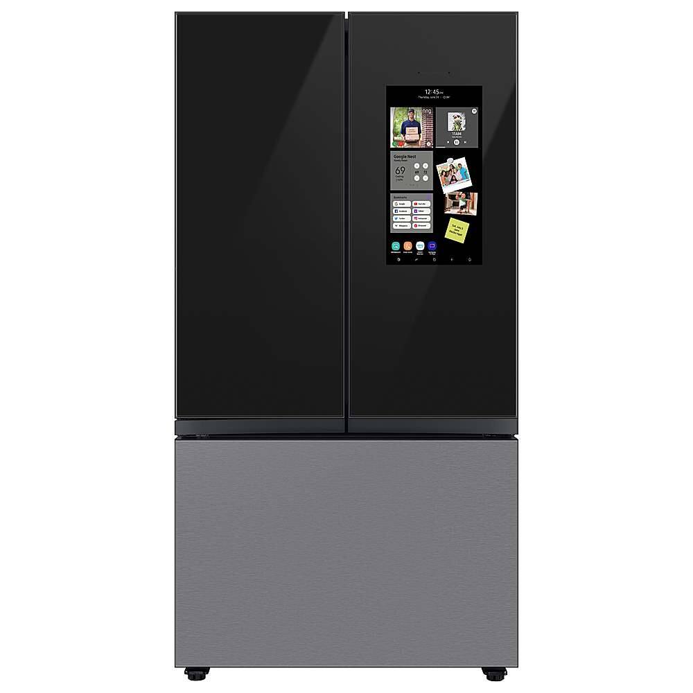 Angle. Samsung - Open Box BESPOKE 30 cu. ft. 3-Door French Door Smart Refrigerator with Family Hub - Custom Panel Ready.