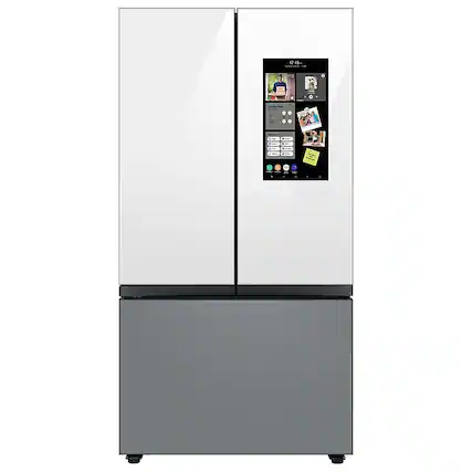 Front. Samsung - Open Box BESPOKE 24 cu. ft. 3-Door French Door Counter Depth Smart Refrigerator with Family Hub - Gray Glass.