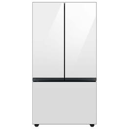 Samsung - Open Box BESPOKE 30 cu. ft. 3-Door French Door Smart Refrigerator with Beverage Center - White Glass