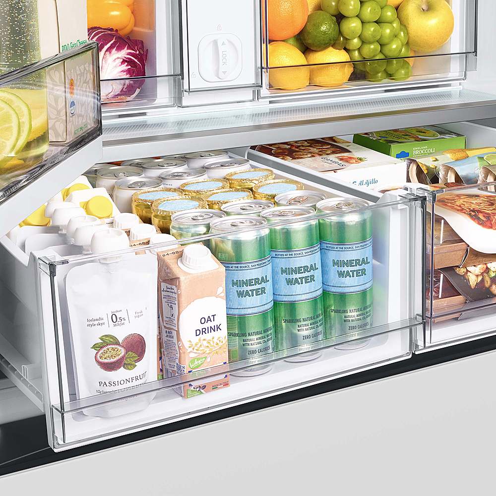 Alt View 19. Samsung - Open Box BESPOKE 30 cu. ft. 3-Door French Door Smart Refrigerator with Beverage Center - White Glass.