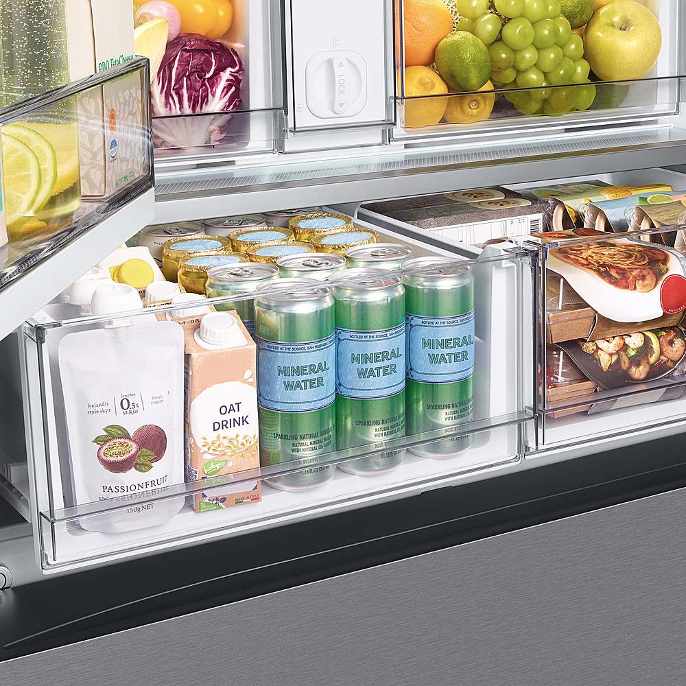 Alt View 19. Samsung - Open Box BESPOKE 24 cu. ft. French Door Counter Depth Smart Refrigerator with Beverage Center - Stainless Steel.