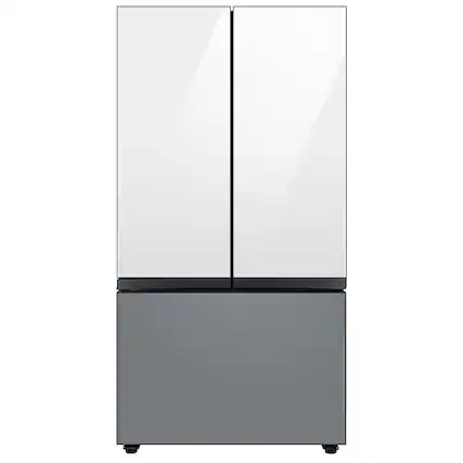 Angle. Samsung - Open Box BESPOKE 24 cu. ft. 3-Door French Door Counter Depth Smart Refrigerator with Beverage Center - Custom Panel Ready.
