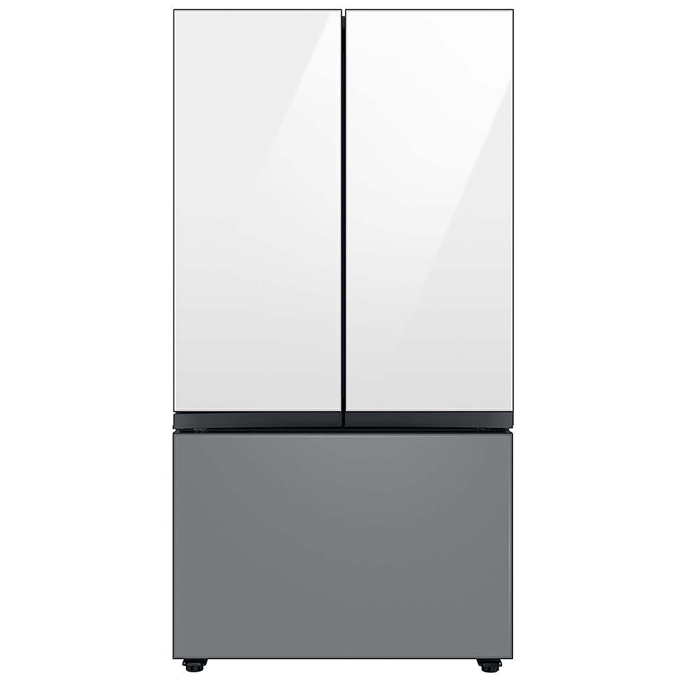 Angle. Samsung - Open Box BESPOKE 24 cu. ft. 3-Door French Door Counter Depth Smart Refrigerator with Beverage Center - Custom Panel Ready.
