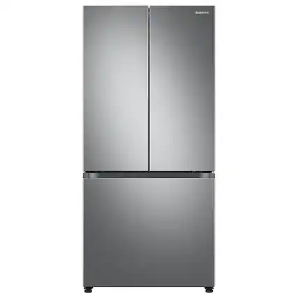Front. Samsung - Open Box 25 cu. ft. 3-Door French Door Smart Refrigerator with Beverage Center - Stainless Steel.